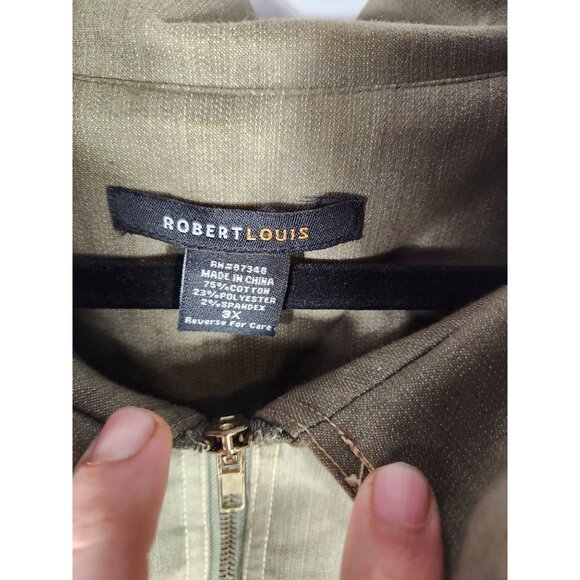 Robert Louis Womens Plus Jacket Olive Green Moder Career Safari Military 3X - Picture 3 of 4